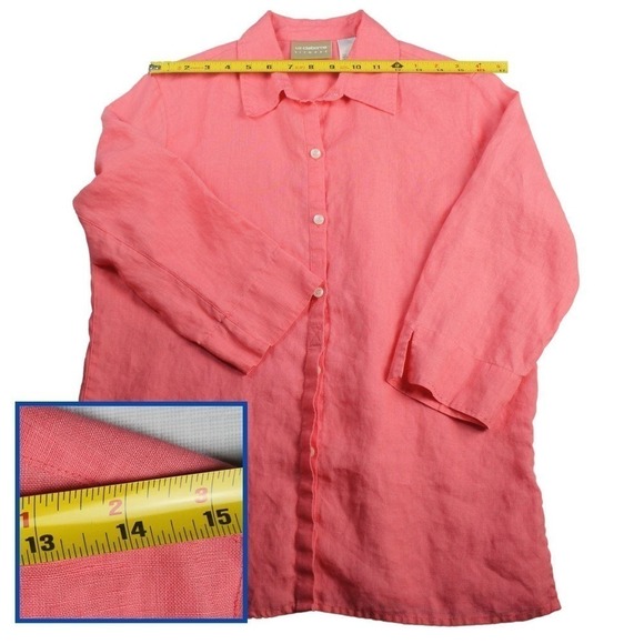 Liz Claiborne Womens Coral Orange 100% Linen Shirt 3/4 Sleeve Button Front Small - Picture 5 of 8